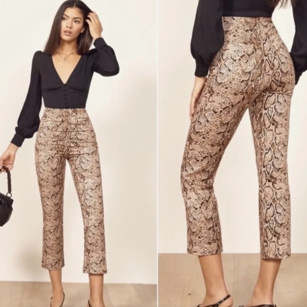 Reformation Snake print Marlon high rise pants size 10